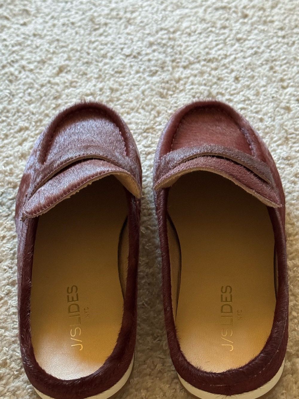 NEW J Slides Paula Geniune Calf Hair Mules in Burgundy - Picture 8 of 10
